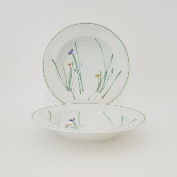 Mikasa Sketch Book Large Rim Soup Bowls (2) Summer Wild Flower, Japan c.1980s - Picture 1 of 10